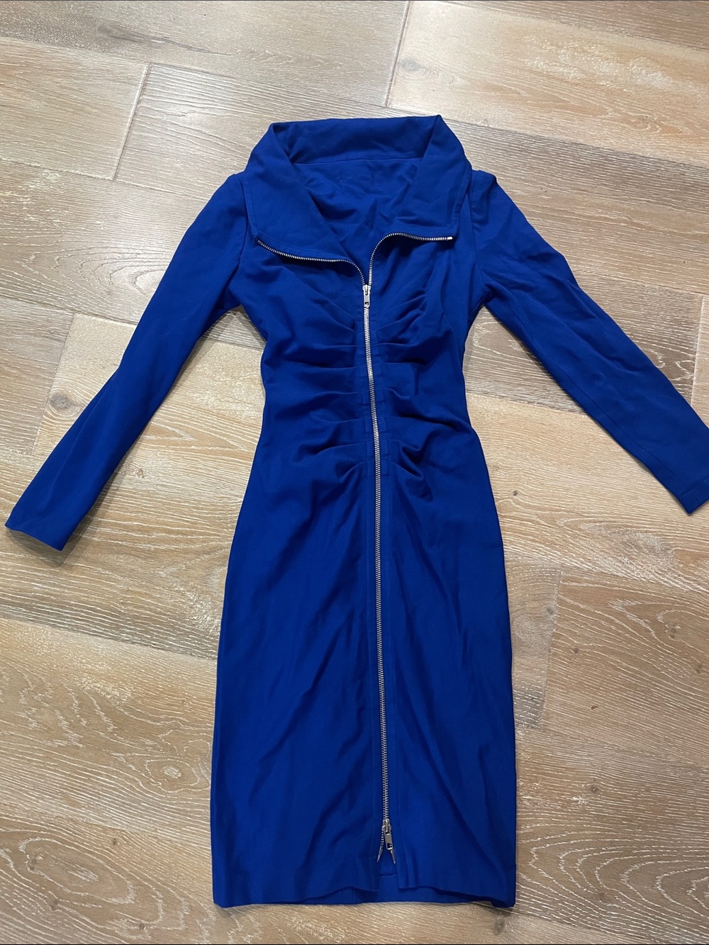 Cache Royal Blue Long-Sleeve Zip-Front Bodycon Dress